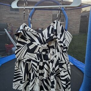 Billabong Black and Cream Striped Top